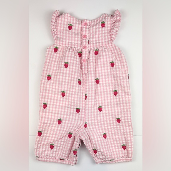 Strawberry Gingham Romper Girls size 6-12 months by Jojo Maman Bebe - Picture 4 of 7